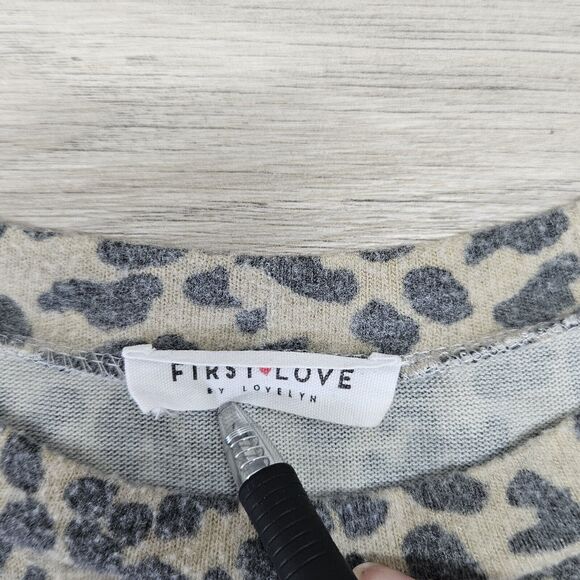 FIRST LOVE Womens Gray Leopard Print Color Block Oversized Sweater Size Small - Picture 4 of 8
